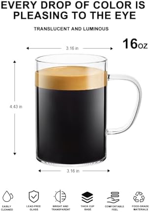 LUXU Glass Coffee Mugs, 16 oz Ice coffee cups,Large Beer Mugs Set of 4 - Image 2