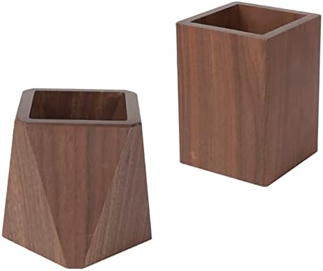 Black Walnut Wooden Pencil Box, Multiple-Use Desk Writing Stationary Organizer Wood Pen Holder Cups Office School Supplies Storage (Square Shape) - Image 5