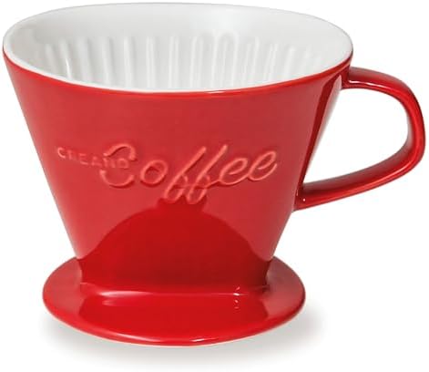 Creano XXL Porcelain Coffee Dripper Red - Ceramic Cone Brewer - Pour Over Coffee Maker - Filter Size 4 - huge and heavy quality 800gr/28oz - 6 Colours availeble by Creano