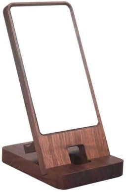 Wood Phone Stand with Mirror, Desktop Wooden Phone Holder, Portable Office Phone Stand for Desk, Wood ipad Stand， Compatible with iPhone & All Cell Phones(Walnut with Mirror) by Unknown