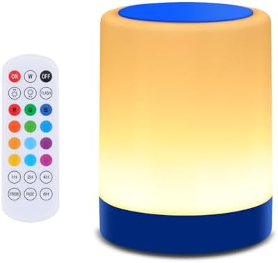 OORUN Touch Bedside Table Lamp,13 RGB Colors & 5 Brightness, USB Rechargeable Desk Lamp, Remote Control Dimmable Night Light with RGB Color Changing,Portable Lamp for Baby, Bedroom, Living Room (Blue) by Unknown