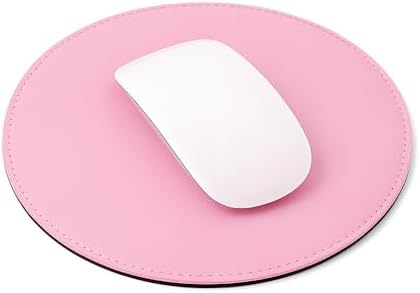 ProElife Round Mouse Pad, PU Leather Pink Desk Mat, Non-Slip Base, 8.66" by ProElife