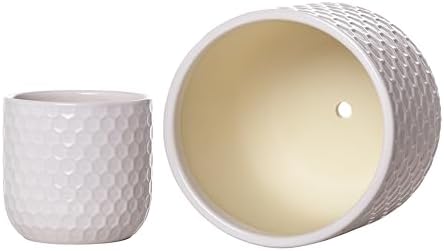 Docrin Plant Pots Indoor with Drainage: 6.4+5.3+4 Inch Ceramic Flower Pots for Plants - Set of 3 Modern Decorative Planters for House/Office/Gift - White Honeycomb - Image 4