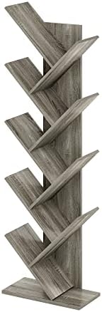 Furinno TREE Book Shelf, 9-Tier Bookshelf, Tree Bookcase with Angled Open Shelf, 8.4 x 15.7 x 50.9, Corner Shelf for Room Decor, for Living Room, Bedroom, Home Office, French Oak by Furinno-FitsYourSpaceFitsYourBudget