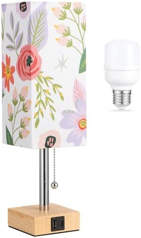 aooshine Flower Small Table Lamp for Bedroom - 3 Color Temperature 3000K 5000K 4000K Bedside Lamp, Pull Chain Control, USB A and C Ports, Bulb Included by Aooshine