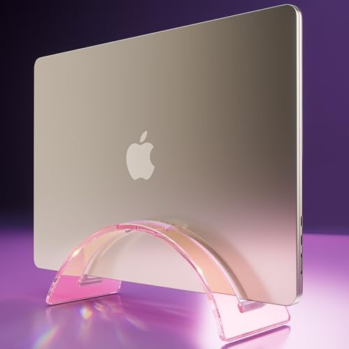 Acrylic Vertical Laptop Stand for Desk,Acrylic Invisible Desktop Notebook Dock,Vertical Laptop Holder Space-Saving Organizer for All MacBook, Surface, Samsung, HP, Dell-Pink… by Enjoynow