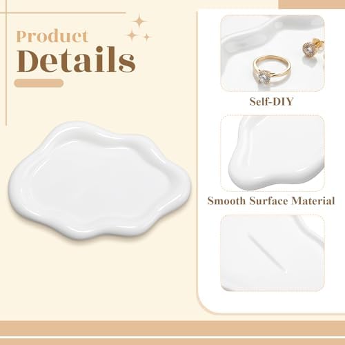 Patelai 2 Pcs Ceramic Jewelry Tray, Cloud Trinket Dish for Women White - Image 4
