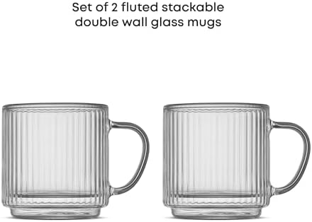 JoyJolt Haven Stackable Fluted Glass Mugs Set of 2, 5.5oz Ribbed Double Wall Glass Coffee Mugs, Stacking Insulated Coffee Cup Set also for Espresso Shot Tea Latte Macchiato Cappuccino - Image 4