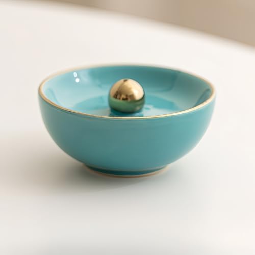 Blue Ceramic Incense Burner Bowl, 3.3 Inch Center Cone Stick Incense Holder, Minimalist Ash Catcher Bowl for Meditation Yoga Spa Home Decor, Aromatherapy Gift for Women by werdecade