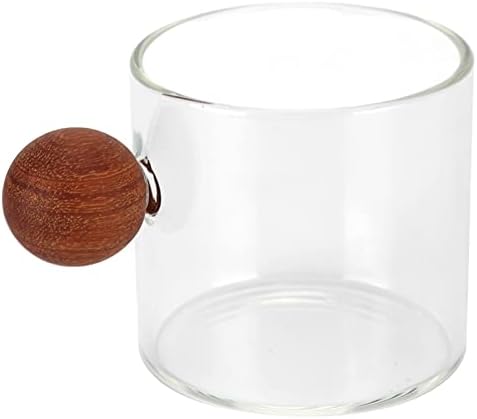 Glass Coffee Cup with Wood Handle, 120ml Clear Ball Handle Heat Resistant Clear Tea Cups Coffee Pot Mug Flat Bottom Mug Insulated Mug for Office Bar Party (Clear) - Image 6