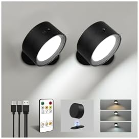 Rechargeable Wall Sconces with Remote, Magnetic Wall Lights, Black by AMETHEUS