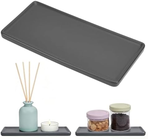 Bathroom Tray Countertop Ceramic Vanity Trays for Bathroom Kitchen Counter Small Rectangle Dresser Decorative Tray for Jewelry Towel Candles Soap Perfume Organizer (Black) by Unknown