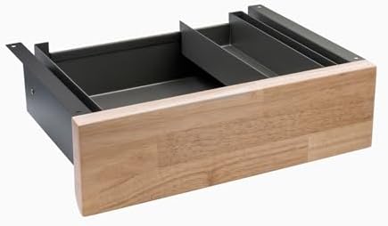 Desky Minimal Under Desk Drawer – Slim Pull-Out Metal Storage Organizer for Sit-Stand Desks, Smooth Glide, Space-Saving Design, Easy Mount, Natural Rubberwood & Space Gray Frame by Desky