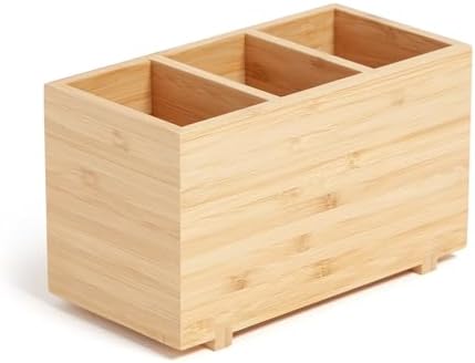 Zen Style Bamboo Desktop Organizer, Eco-Friendly Natural Material Desk Storage for Pens, Cosmetics & Small Items, 7" x 3.5" x 4.2" by Unknown
