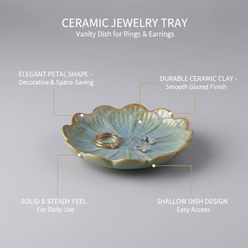 Petal Shaped Ceramic Jewelry Tray, Small Decorative Dish for Rings Earrings, Vanity Organizer for Nightstand Desk Bathroom (1 Piece) - Image 4
