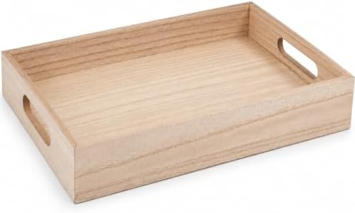 Wooden Decor Tray with Handles for Crafting, Serving, and Display by Unknown