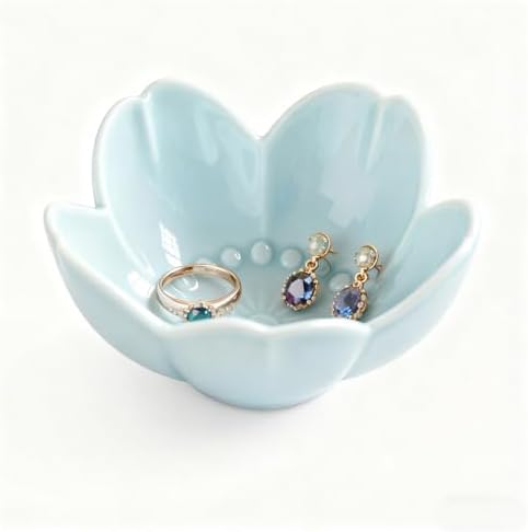 Flower Ring Dish Jewelry Tray, Ceramic Jewelry Dish, Cute Small Trinket Tray, Nightstand Bathroom Decor Ring Holder, Jewlery Plate Bowl for Christmas Friendship Birthday Gifts for Women Mom by BESSKON