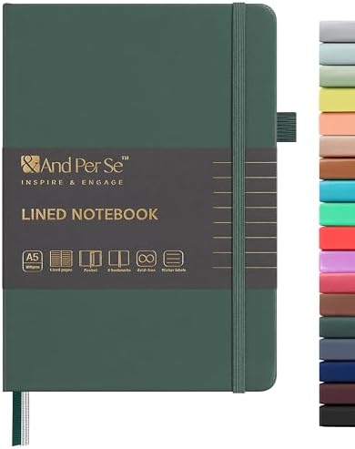 &And Per Se Lined Journal Notebook, 160 Pages, A5 5.7 x 8 inches College Ruled Thick Paper Notebook Journals for Writing, Hardcover Notebooks for Women Men Office School (1 Pack, Green) by AndPerSe