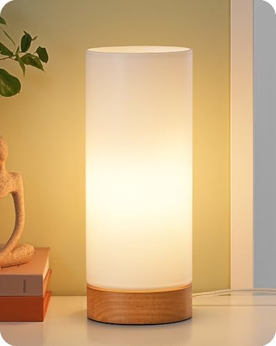EDISHINE 9.85" Glass Table Lamp, Rosewood Color Wood Base, Easy Assembly by EDISHINE