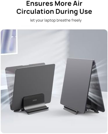 SODI Vertical Laptop Stand Holder for Desk Compatible with MacBook Air, MacBook Pro Stand Vertical Aluminum Up to 17 inch, Gravity Auto-Lock Cooling, 3-in-1 Space Saving Desk Organizer Accessories - Image 5