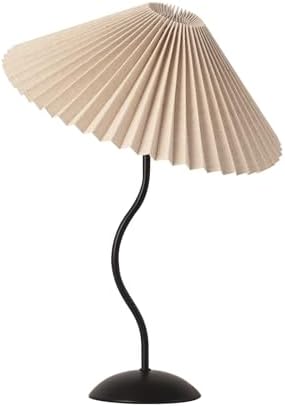 KUNJOULAM Small Pleated Table Lamp, Bedside Nightstand Lamp with Beige Lampshade Black Base, Morden Mini Lamp for Bedroom Home Office Decor, E12 Bulb Included by KUNJOULAM