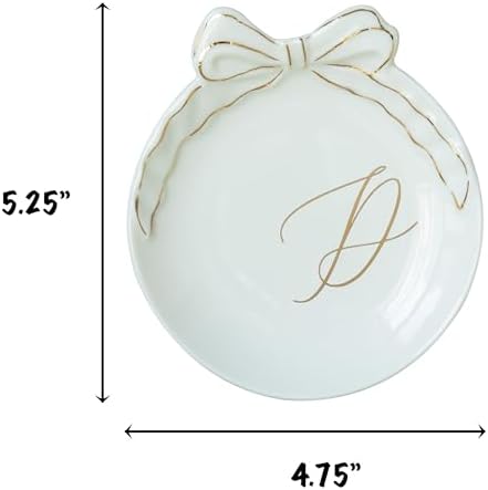 COLLECTIVE HOME Ceramic Jewelry Tray, Monogram Trinket Dish with Bow (D) - Image 2