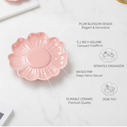 Plum Blossom Shaped Ceramic Bowl, 5.2 Inch Square Catchall Dish for Small Items, Raised Rim Design - Image 4