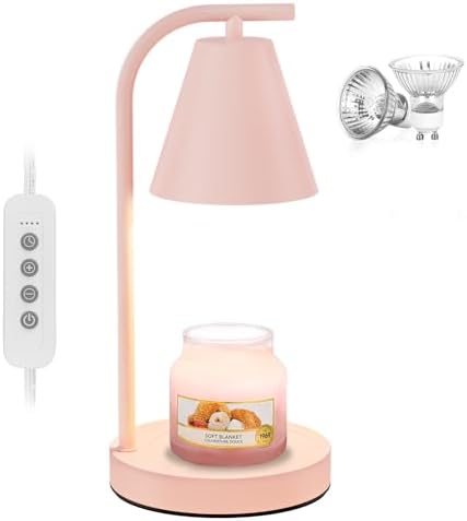 Pink Candle Warmer Lamp - with Timer & Dimmer, Cozy for Women Mom, Modern Home Decor House Warming Gifts Wax Melt Warmer for Scented Jar Candles by Hong-in