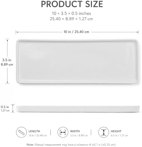 10″ x 3.5″ Ceramic Bathroom Vanity Tray, Rectangular Decorative Countertop Tray for Bathroom Kitchen, Ceramic Organizer Tray for Perfume, Candle, Jewelry, Cosmetics, Soap Dispenser, Dresser Top, White - Image 3