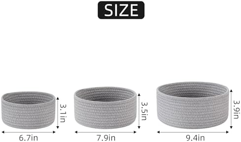 YMhoart Small Basket Cotton Rope Woven Baskets for Organizing Cute Mini Tiny Baskets for Nursery Decorative Boho Round Storage Bathroom Organization Bin Open Storage Bins(Grey) - Image 2