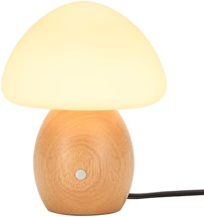 Mushroom Lamp with Touch Control Switch, Small Wooden Table Lamp with Glass Shade, 3 Way Dimmable Nightstand Lamp for Bedroom, G9 LED Bulb Included (Nature Wood&Opal White Glass Shade) - Image 2