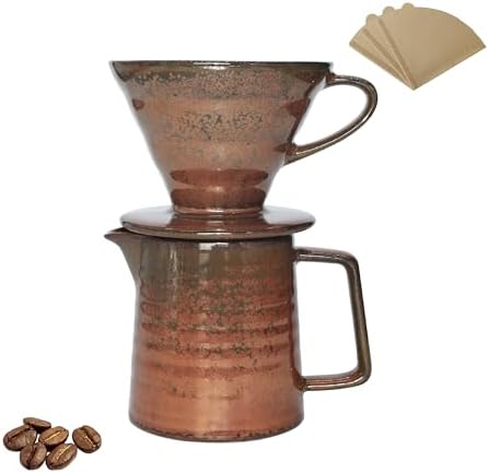 Vintage Ceramic Pour Over Coffee Maker with V60-Style Dripper and 40 Paper Filters (Red) - Image 7