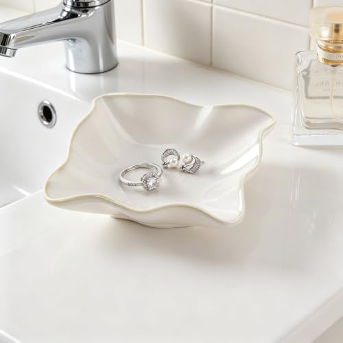 HOME SMILE Ceramic Ring Dish White Wavy Square,Trinket Jewelry Ring Holder Jewelry Tray Cute Vanity Organizer Aesthetic Nightstand Bathroom Room Decor - Image 7