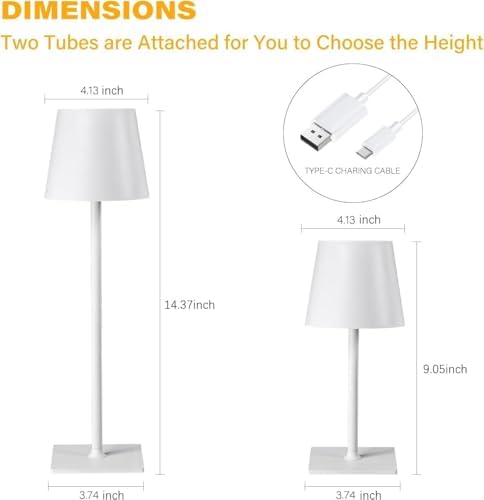 CHLORANTHUS 2 Pack Cordless Table Lamps, 3 Colors Stepless Dimming, 5000mAh Rechargeable Battery LED Desk Lamp for Bedroom/Couple Dinner/Desk/Cafe/Dining Room/Terrace - Image 4