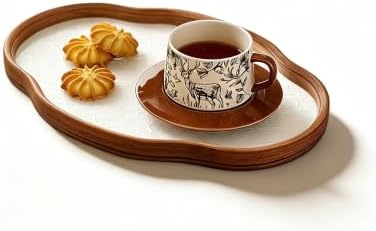 Glass Decorative Serving Tray with Crabapple Pattern, Wood Decorative Tray for Coffee Table, Kitchen, Vanity, Bathroom, or Ottoman，Perfect for Bread Food Fruit Display & Storage by QUANEISHA