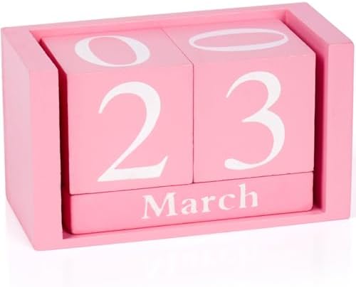 Notakia Pink Decor Wooden Desk Blocks Calendar Perpetual Block Cute Office Pink Desk Accessories Preppy Room Decor for Women by Notakia