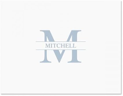 Personalized Blue Front & Center Initial Monogram Note Card Set - 24 Cards with White Envelopes, 4¼ x 5½ Inch Size, Blank Inside, Add a Name and Initial, For Thank You Notes, or Graduation Gifts