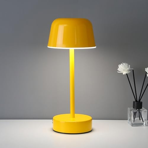 Rechargeable Table Lamp, Yellow Mushroom Table Lamp with USB Port, Battery Operated Touch Small Lamp for Nightstand, Bedside, Bedroom, Living Room, Dining Room - Image 2
