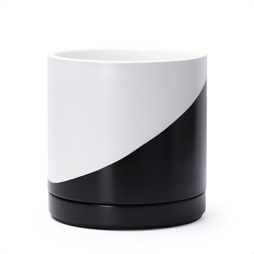 D'vine Dev 8.2 Inch Ceramic Planter Pot, Black White Diagonal, 94-O-D-K by DvineDevPlanterPotsandStand