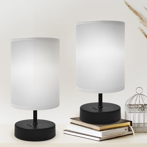 DEGNJU Small Lamp for Bedroom, Bedside Lamps for Night Stands, Mini Minimalist Table Lamp with Round Gray Fabric Shade, 9 Inch Desk Reading Lamp for Dorm Room Living Room Office Room, 2 Pack by DEGNJU
