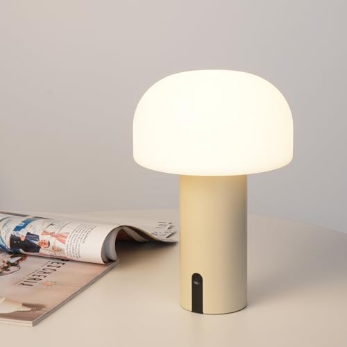 WEILAILUX Cordless Mushroom Table Lamp, Waterproof Shower Lamp, Battery Operated Table Lamp Rechargeable, Touch Dimmable Night Light for Bedroom/Patio/Camping/Dinning/Outdoor (Khaki) by WEILAILUX
