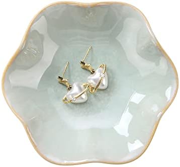 2PCS Ring Holder Dish, Small Key Bowl, Ceramic Trinket Tray Jewelry Dish Organizing Necklace Earrings for Mom Friend Sister, All Jewelries Are NOT Included. Light Green+Crystal Green.… - Image 7