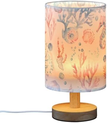 ALAZA Jellyfish Seahorse Coral Seashells Lamp for Girls Boys Bedroom Bedside Table Lamp with USB Port LED Kids Nightstand Lamp Wood Base Desk Living Room Decor - Image 4
