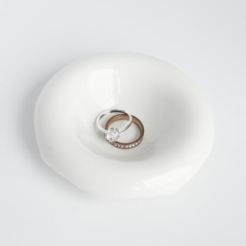 White Donut Shape Ring Dish Jewelry Tray Organizer, Ceramic Accent Tray for Vanity, Small Decorative Trinket Dish by Ardax