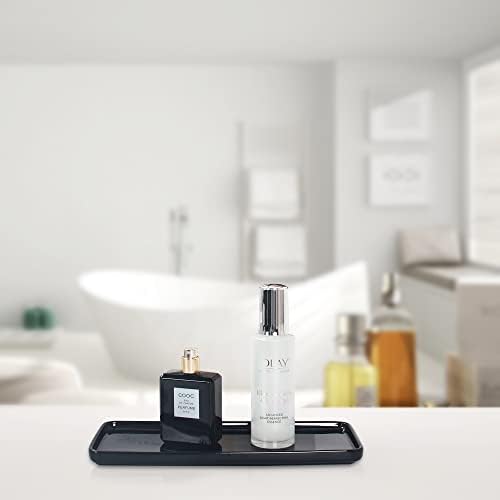 Black Ceramic Vanity Tray, Small Rectangle Tray, Counter Tray for Kitchen Sink, Marble Bathroom Tray, Organizer for Candle, Soap, Jewelry, Perfume, Towel Holder for Decoration Bedroom(Large) - Image 6