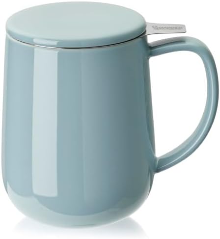 Sweese 20 OZ Porcelain Tea Mug with Infuser and Lid, Bluish Grey Tea Cup by Sweese