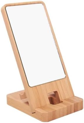 Wood Phone Stand with Mirror, Desktop Wooden Phone Holder, Portable Office Phone Stand for Desk, Wood ipad Stand， Compatible with iPhone & All Cell Phones(Bamboo wiht Mirror) by Unknown