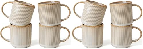 famiware Coffee Mug Set for 4, Star 12 oz Catering Mugs Cup Set with Handle for Coffee, Tea, Cocoa, Milk - Ceramic Stoneware Drinkware Set, Cappuccino White (Pack of 2) by Famiware