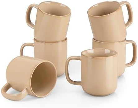 vancasso Coffee Mugs Set of 6, 12 Oz Ceramic Coffee Cups with Handle, Ceramic Unique Glaze Coffee Cup for Cappuccino, Latte, Tea, Cocoa, Dishwasher & Microwave Safe Gift Sets, Brown, Series PLAYA by vancasso