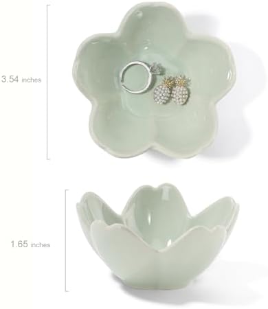 Flower Ring Dish Holder,Jewelry Dish Tray,Small Trinket Tray,Jewelry Plate Bowl,Key Bowl,Decorative Plate,Mothers Day Birthday Gifts for Women Mom Friends,Ceramic Kiln effect Green - Image 3